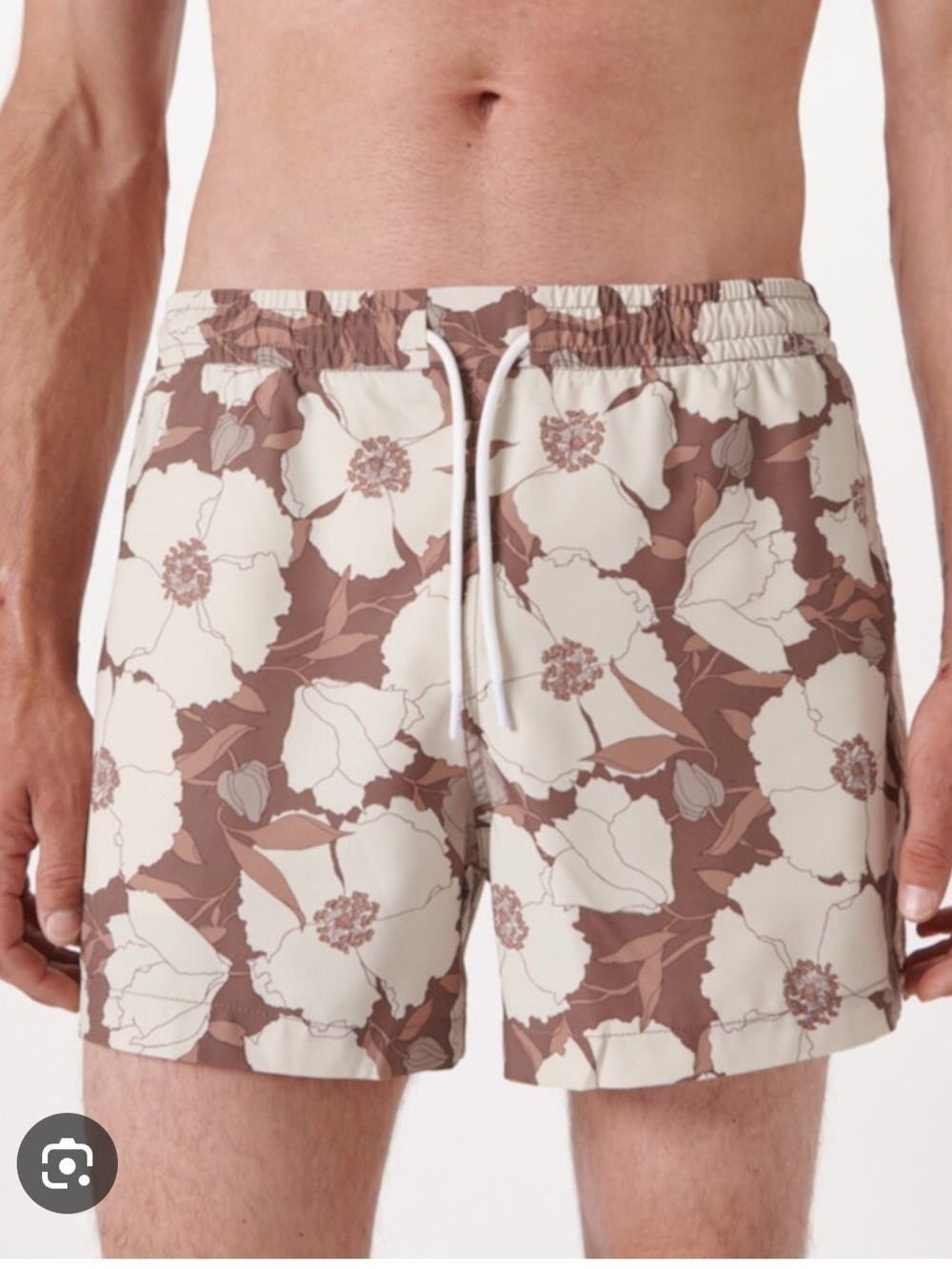 Abercrombie & Fitch Men's Floral Swim Trunks - Cream & Brown Floral